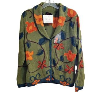 New Tey-Art ALPACA‎ Blend Floral Embroidered Sweater Cardigan Size M Tabask #1